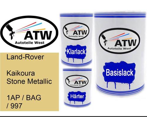 Land-Rover, Kaikoura Stone Metallic, 1AP / BAG / 997: 500ml Lackdose + 500ml Klarlack + 250ml Härter - Set, von ATW Autoteile West.